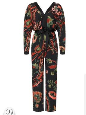 Something Navy Floral Print Black Jumpsuit with Tie-Waist NWT